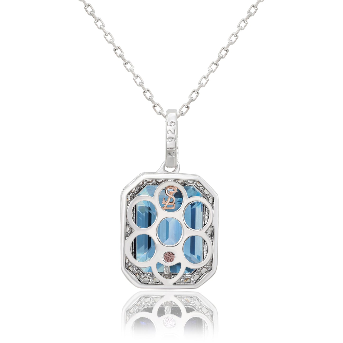 Suzy Levian Sterling Silver Emerald Cut Blue Topaz And White Topaz Pendant