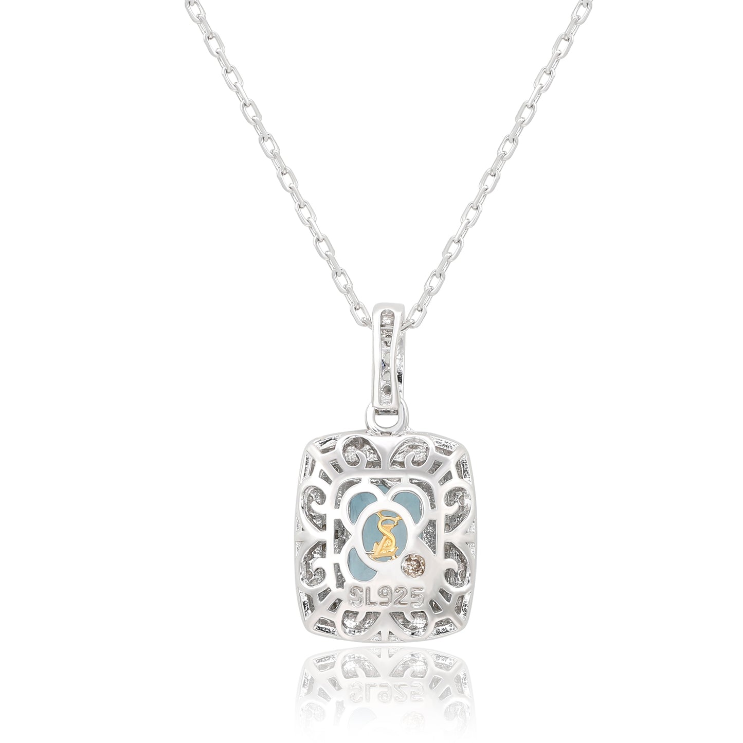 Suzy Levian Sterling Silver Emerald Cut Blue Topaz And Sapphire Accent Pendant