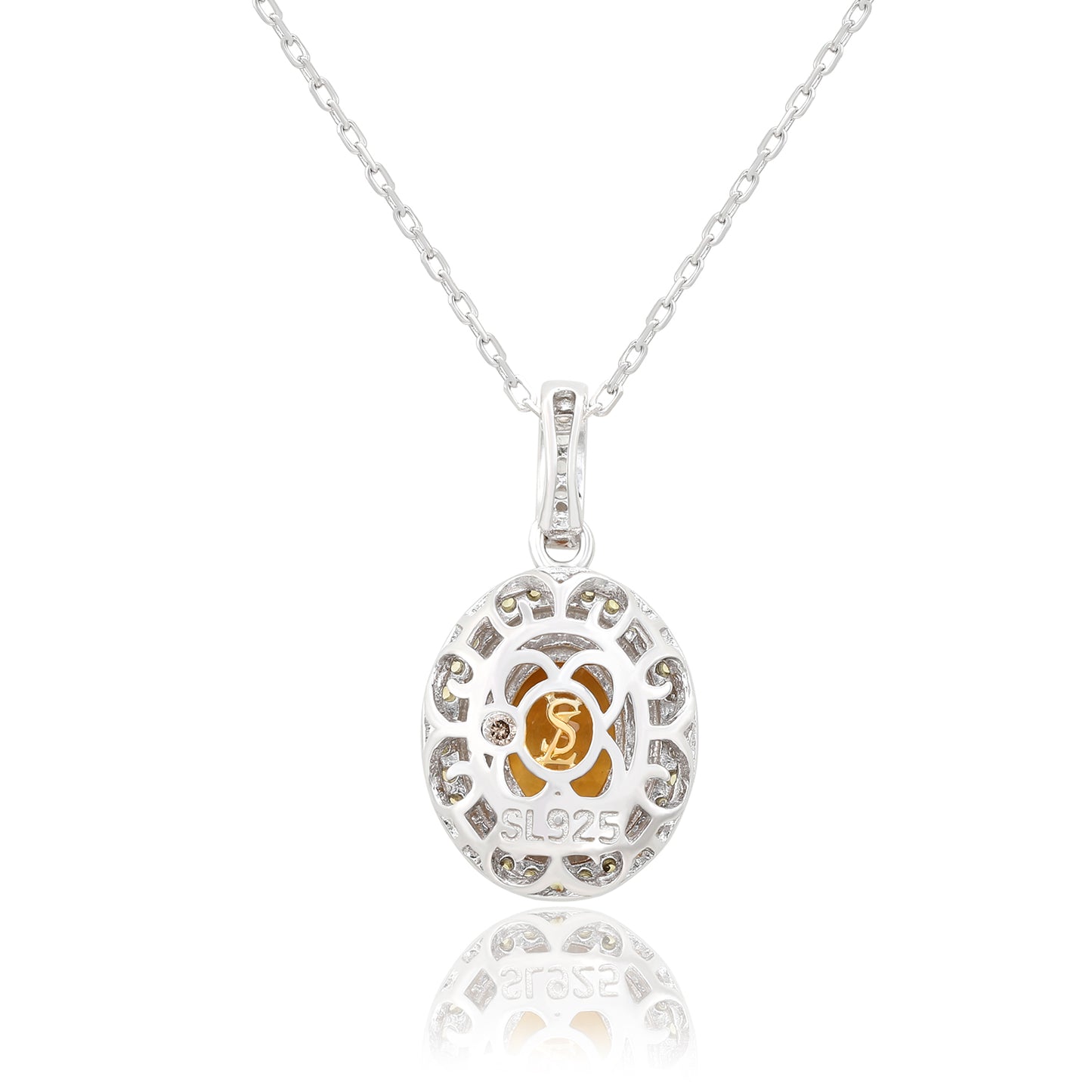 Suzy Levian Sterling Silver Oval Cut Orange Citrine And Yellow Sapphire Accent Pendant