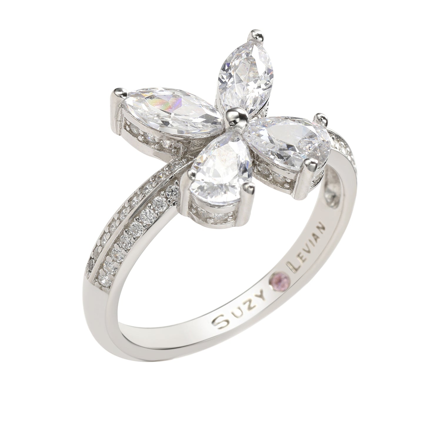 Suzy Levian Sterling Silver Cubic Zirconia Butterfly Ring