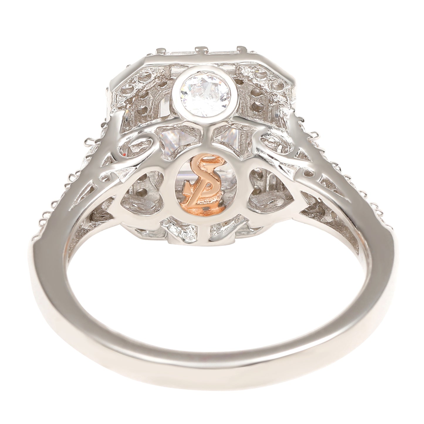 Suzy Levian Sterling Silver Emerald Cut White Cubic Zirconia Engagement Ring