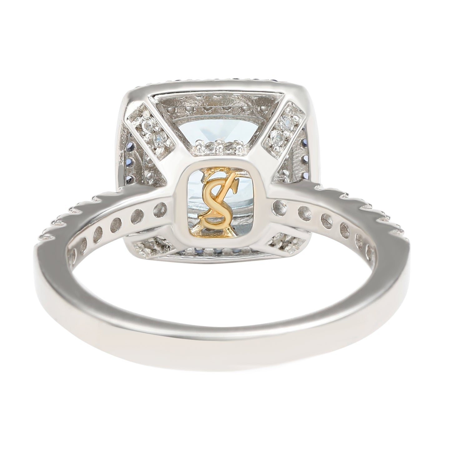 Suzy Levian Sterling Silver Cushion Cut Blue Topaz and Sapphire Accent Ring