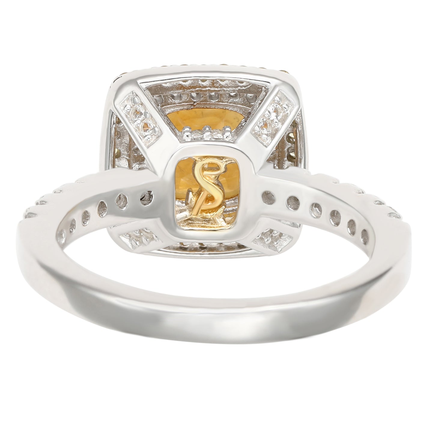 Suzy Levian Sterling Silver Orange Citrine Cushion Cut and Sapphire Ring