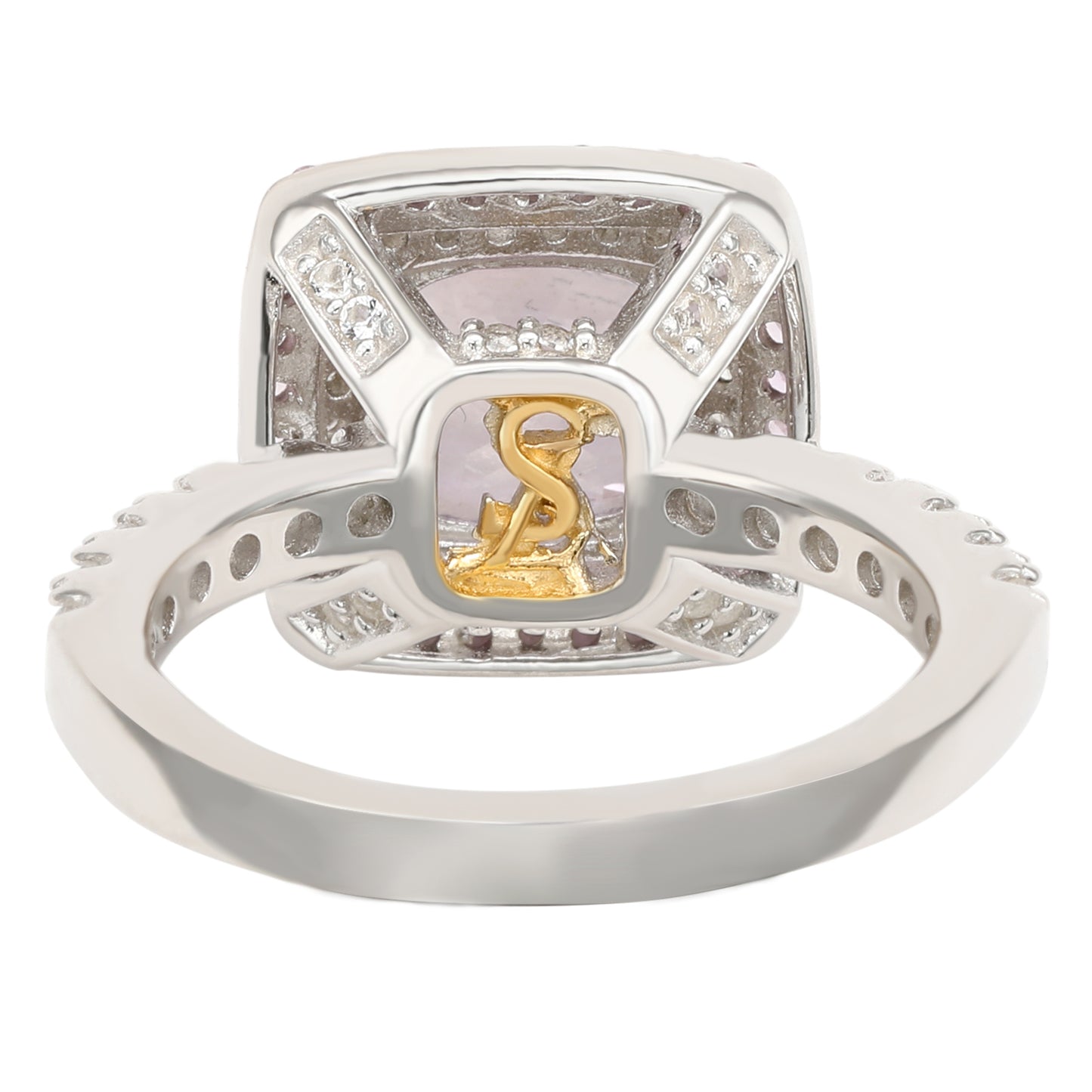 Suzy Levian Sterling Silver Purple Amethyst Cushion Cut and Sapphire Accent Ring