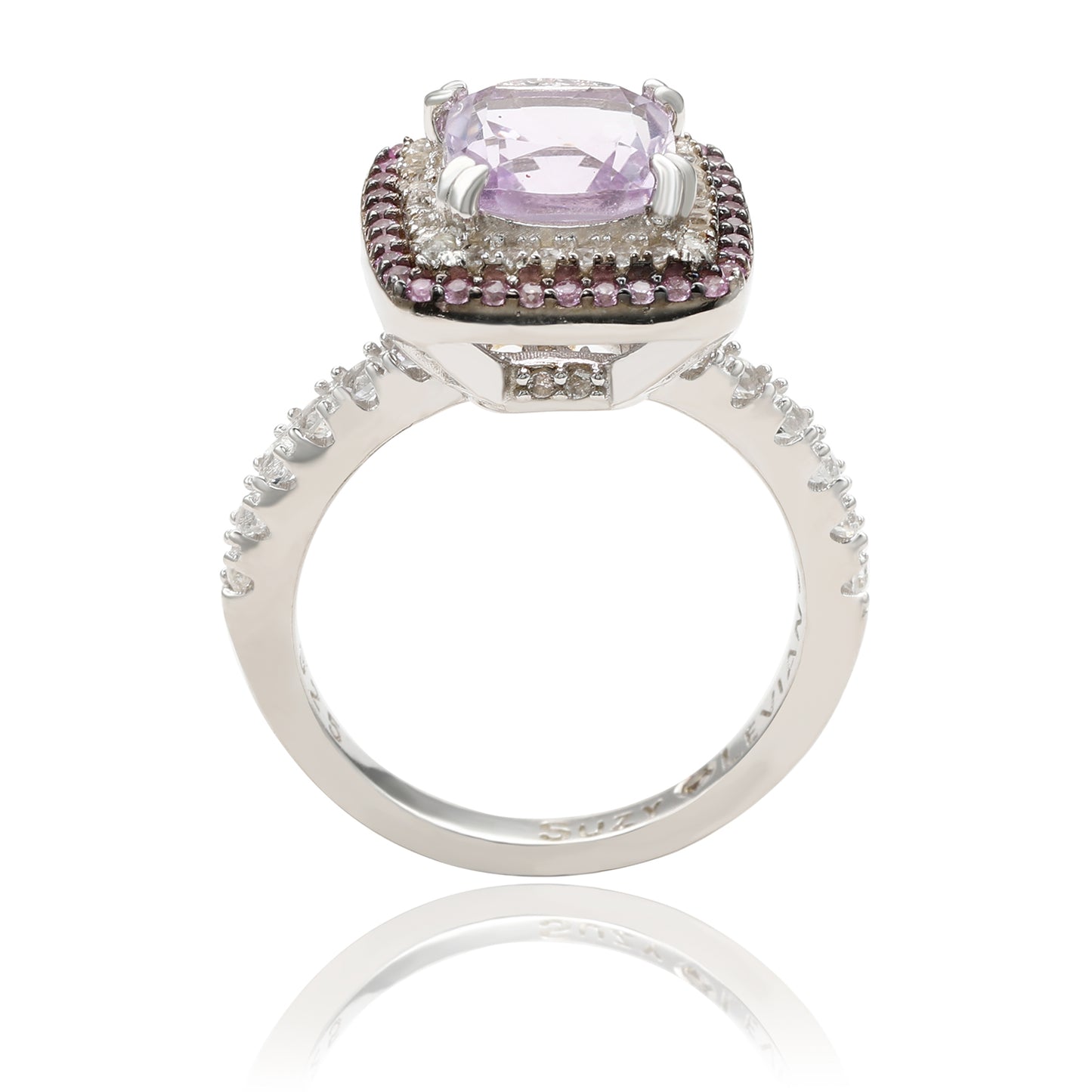 Suzy Levian Sterling Silver Purple Amethyst Cushion Cut and Sapphire Accent Ring