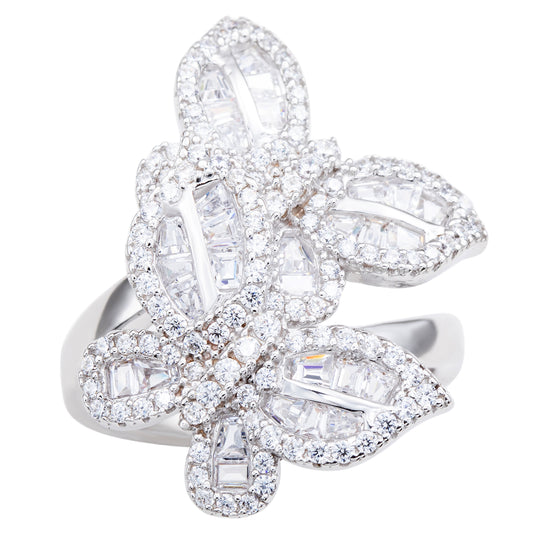 Suzy Levian Sterling Silver Cubic Zirconia Double Butterfly Ring