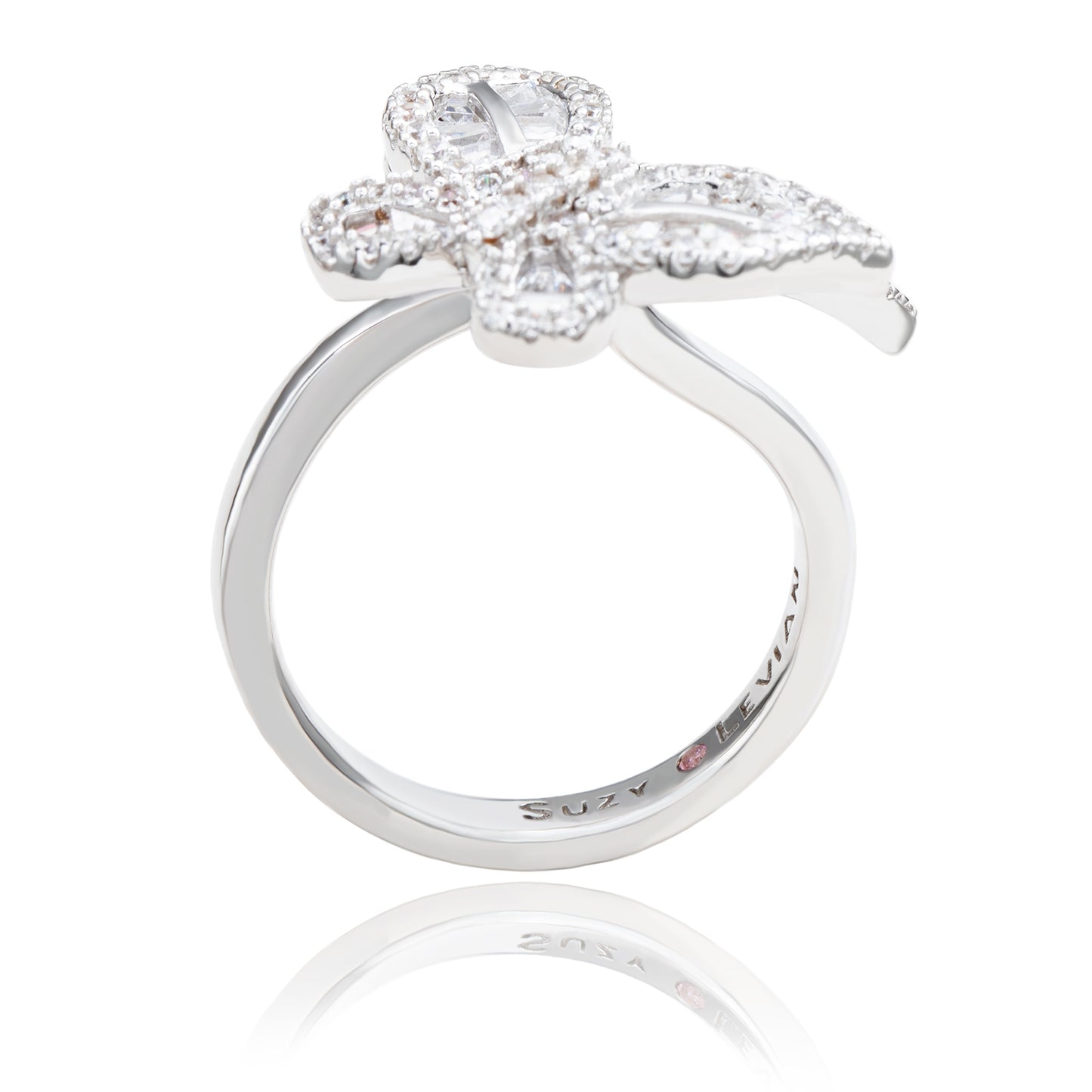 Suzy Levian Sterling Silver Cubic Zirconia Double Butterfly Ring