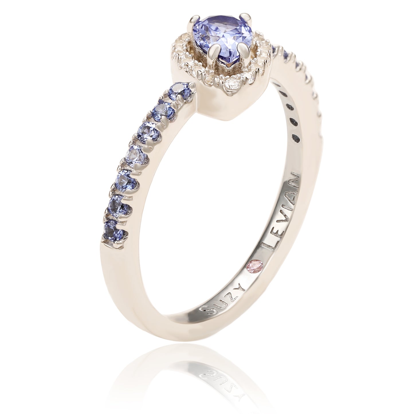 Suzy Levian Sterling Silver Blue & White Sapphire Pear Shape Petite Ring