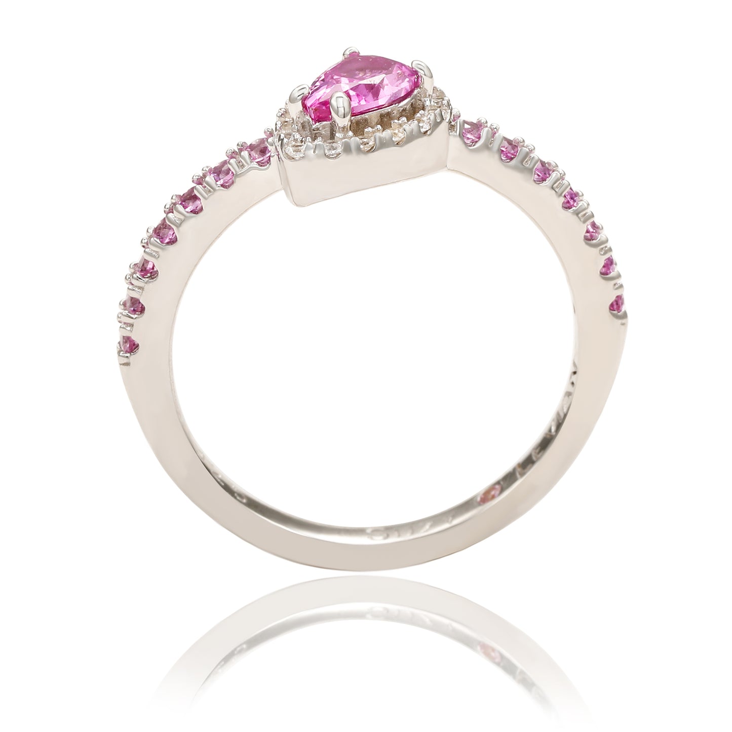 Suzy Levian Sterling Silver Pink & White Sapphire Pear Shape Petite Ring