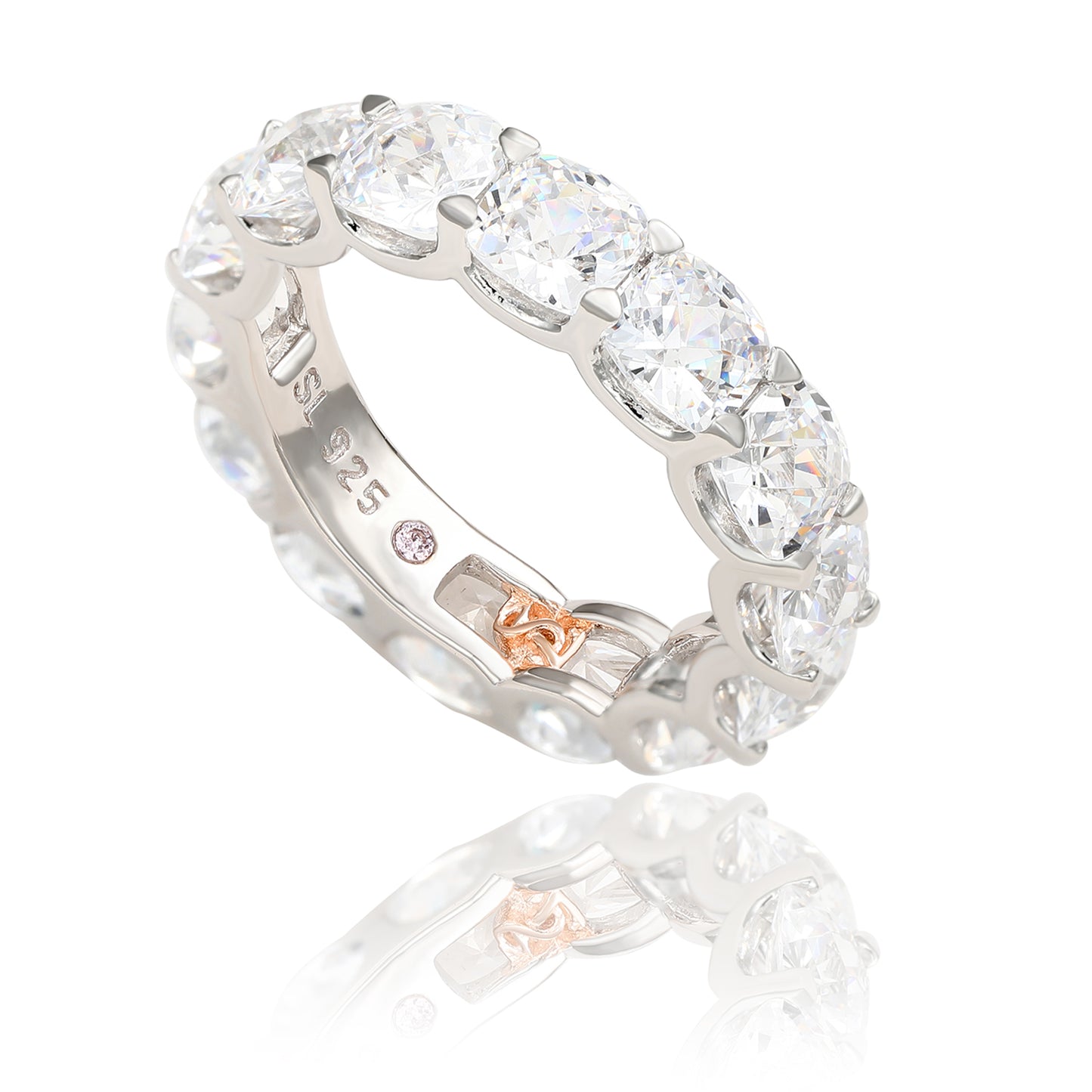 Suzy Levian Sterling Silver Cubic Zirconia White Checkered Cushion Cut Eternity Band