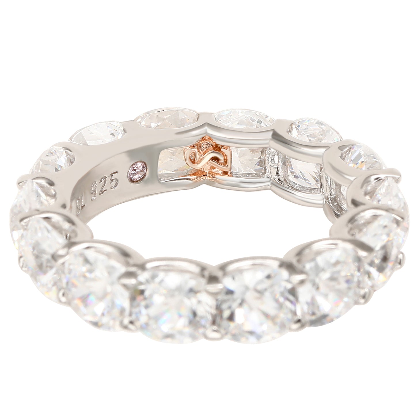 Suzy Levian Sterling Silver Cubic Zirconia White Checkered Cushion Cut Eternity Band