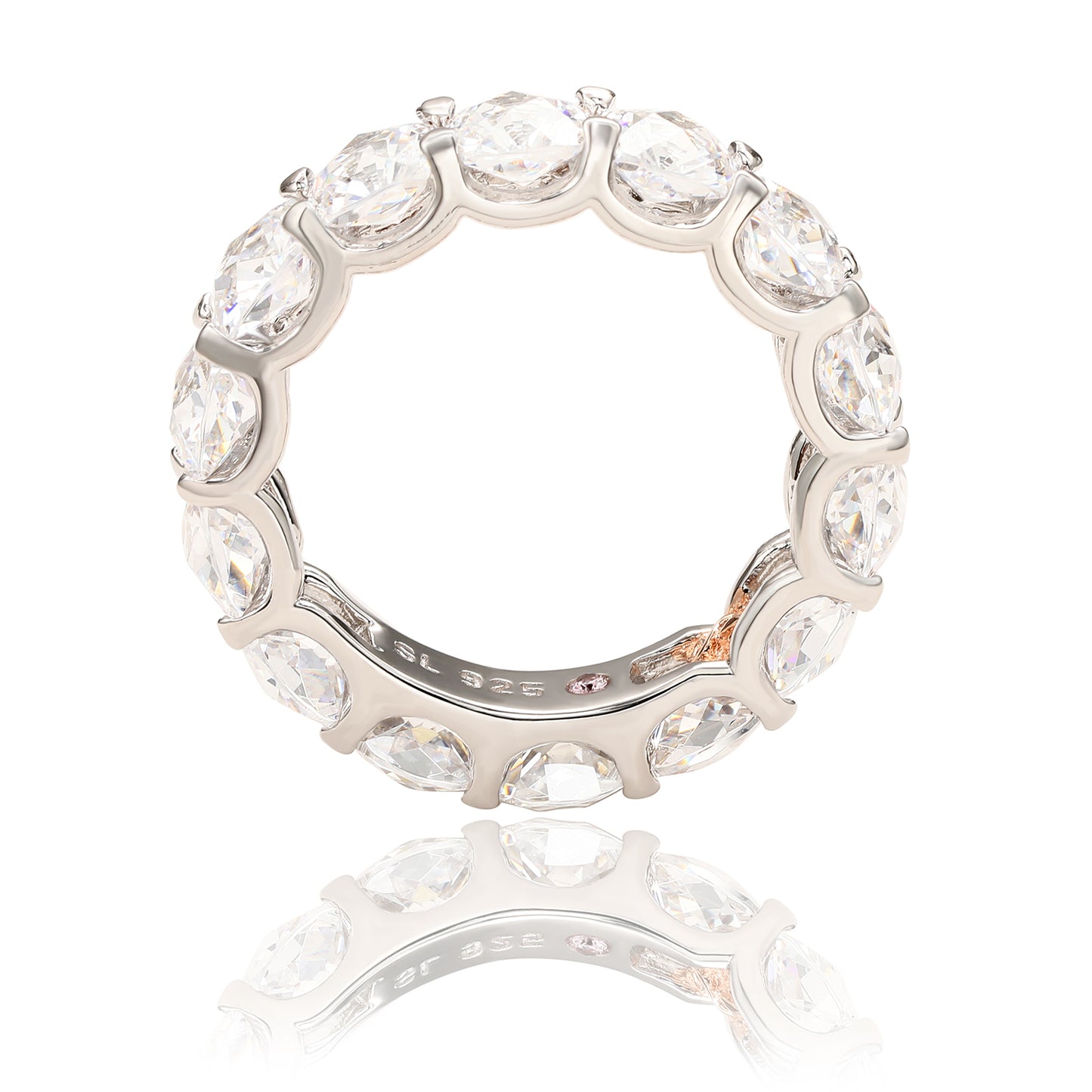Suzy Levian Sterling Silver Cubic Zirconia White Checkered Cushion Cut Eternity Band