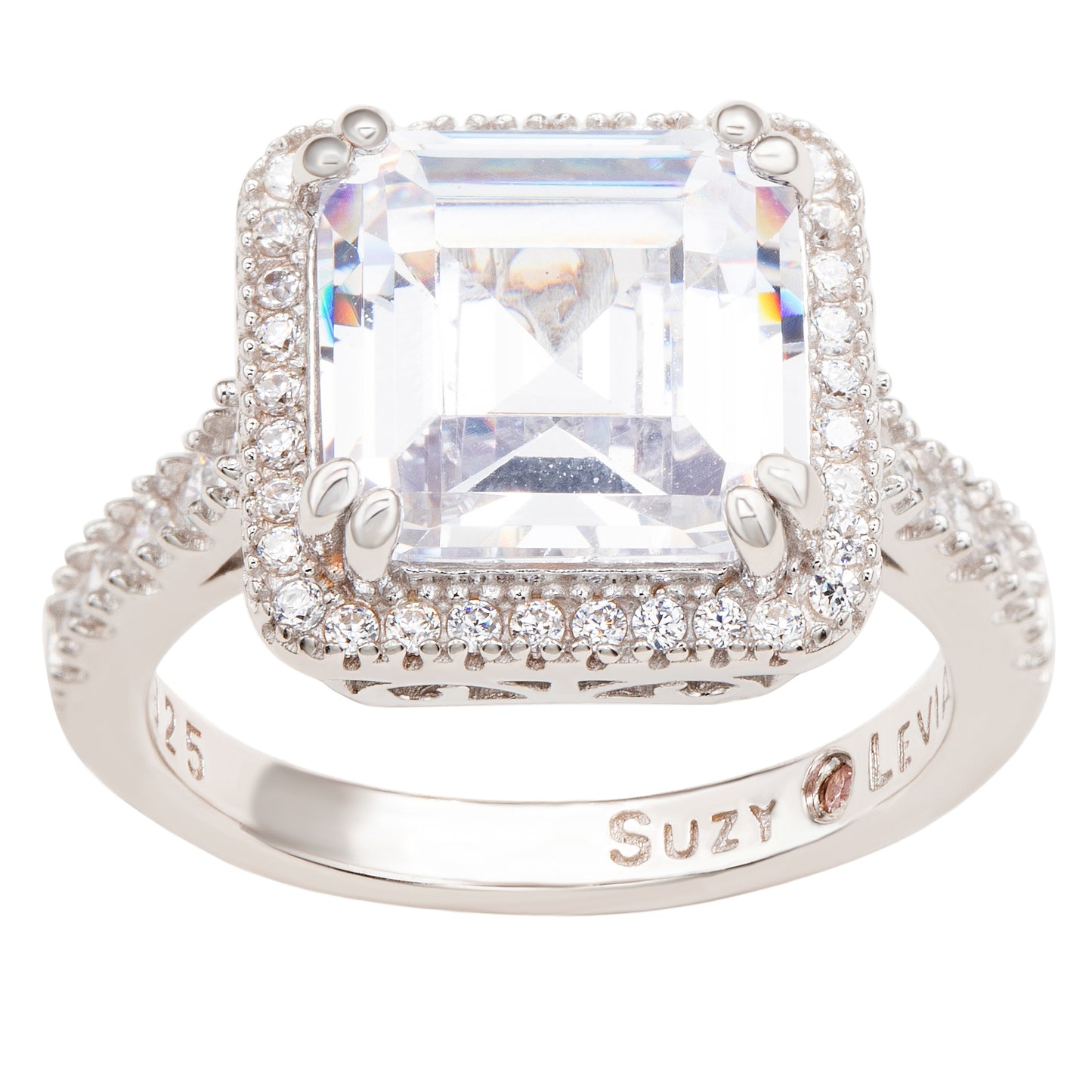 Suzy Levian Sterling Silver White Assher Cubic Zirconia Engagement Ring