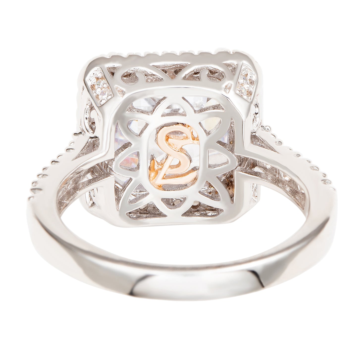 Suzy Levian Sterling Silver White Assher Cubic Zirconia Engagement Ring