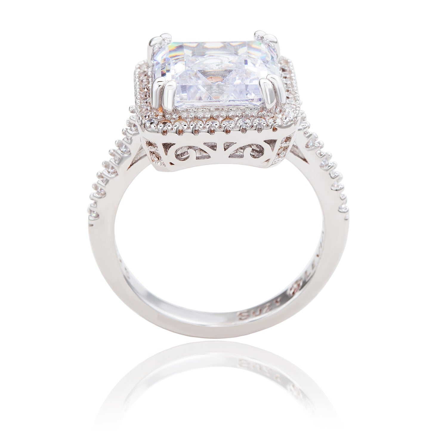 Suzy Levian Sterling Silver White Assher Cubic Zirconia Engagement Ring