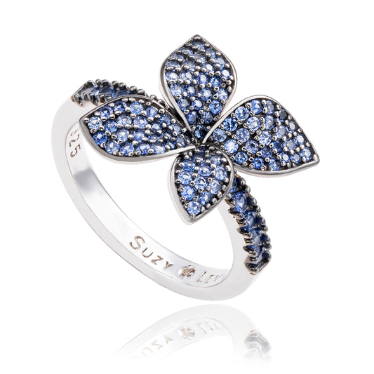 Suzy Levian Sterling Silver Blue Sapphire Flower Ring