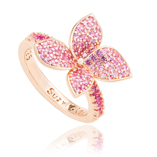 Suzy Levian Rose Sterling Silver Pink Sapphire Flower Ring