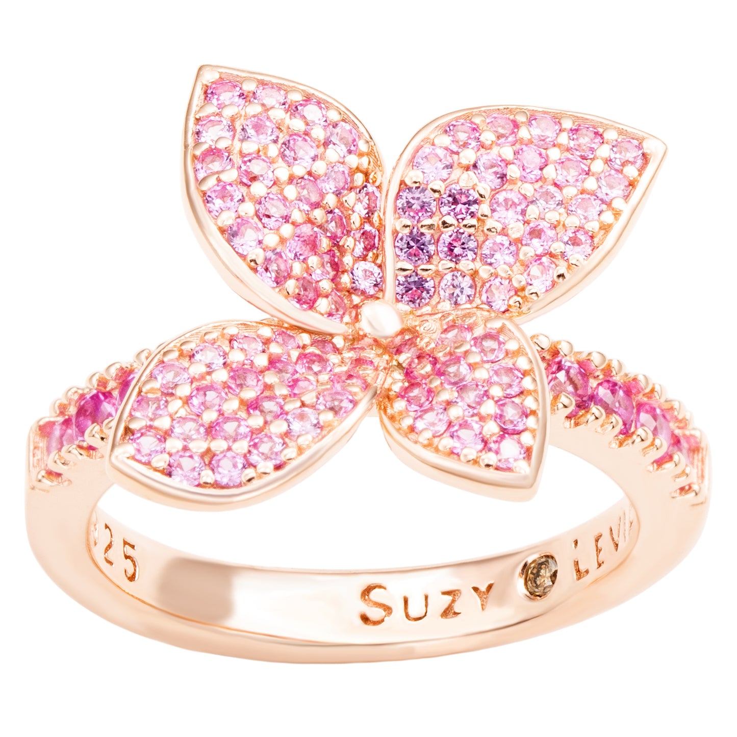 Suzy Levian Rose Sterling Silver Pink Sapphire Flower Ring
