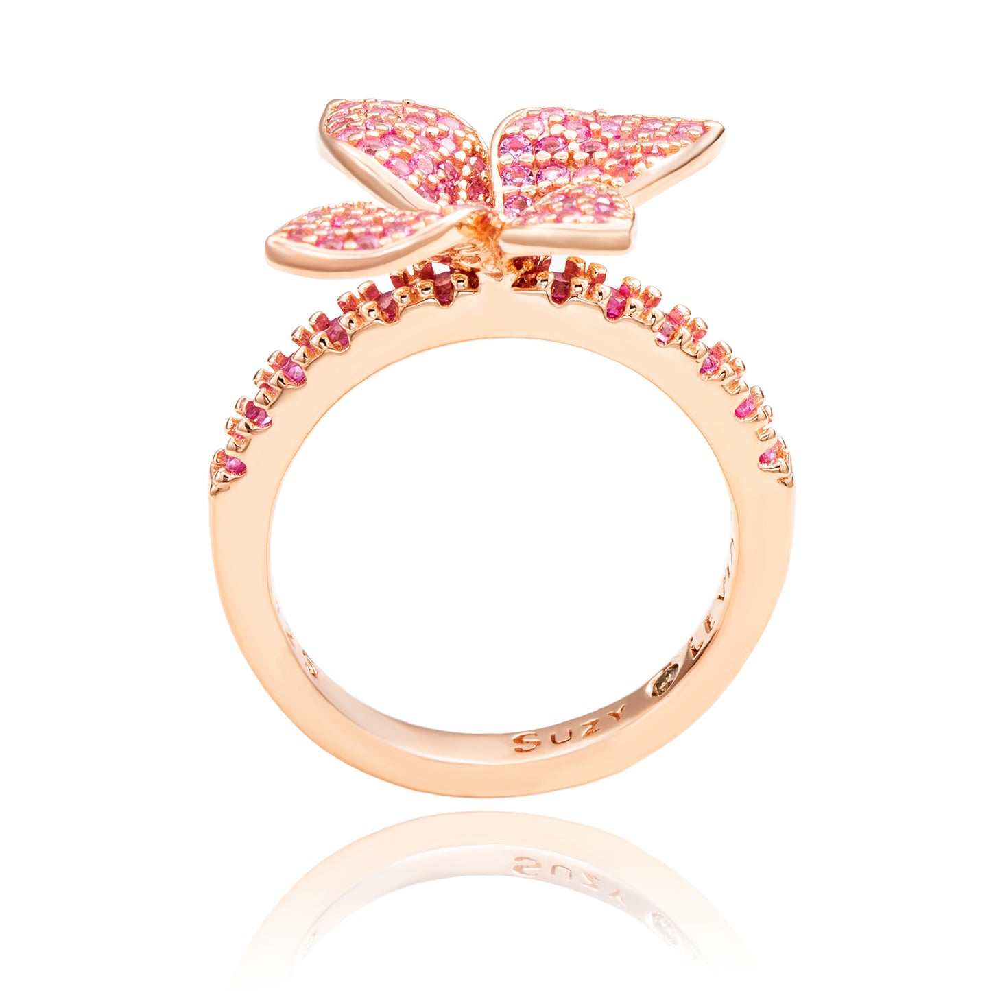 Suzy Levian Rose Sterling Silver Pink Sapphire Flower Ring