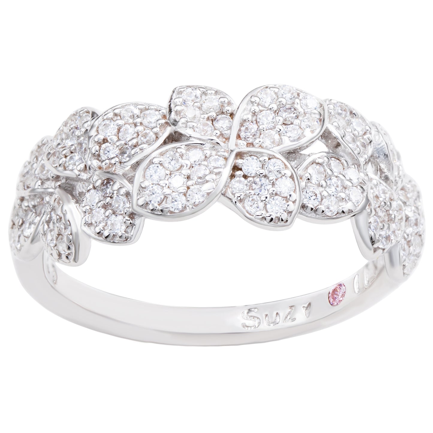 Suzy Levian Sterling Silver Cubic Zirconia Multi Flower Band Ring