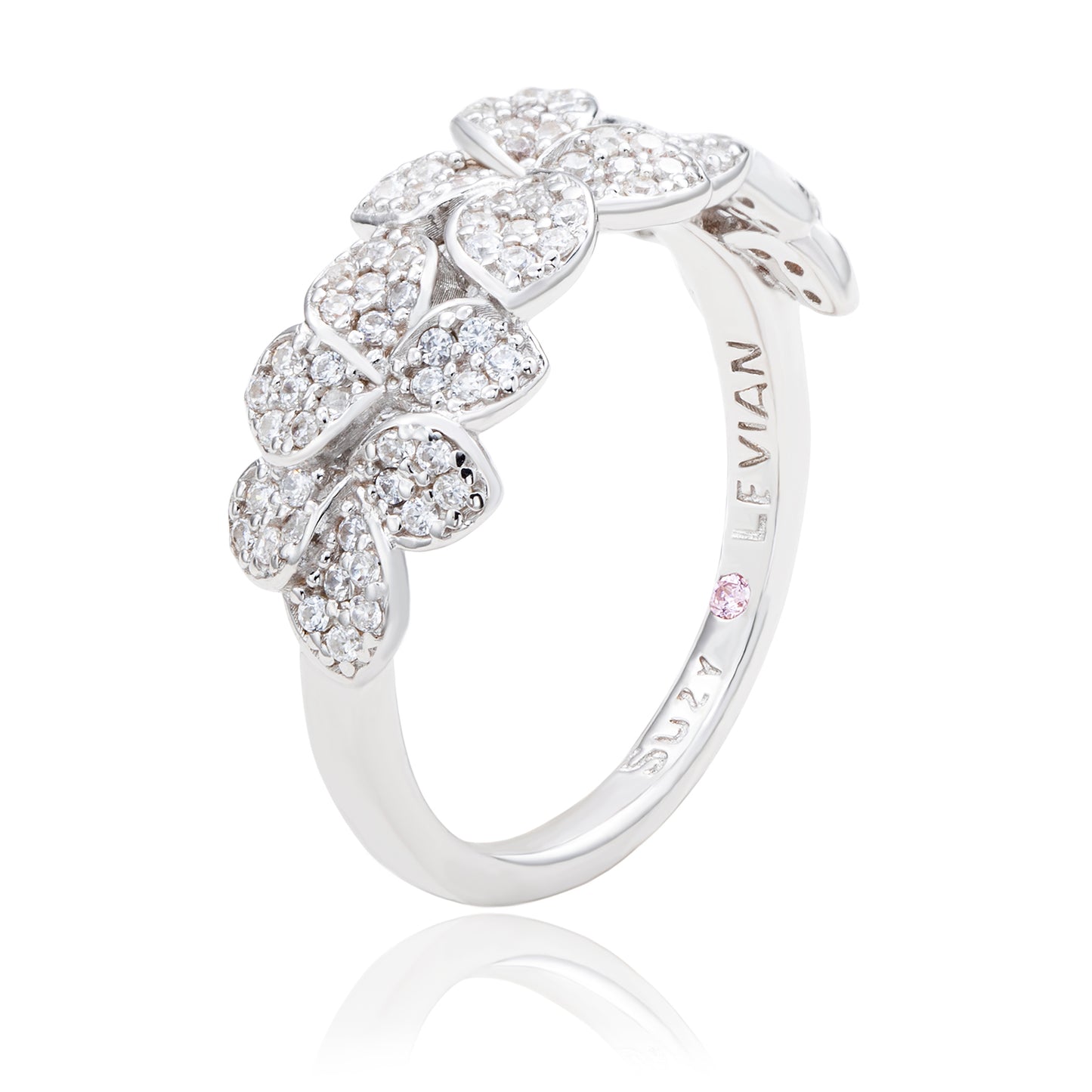 Suzy Levian Sterling Silver Cubic Zirconia Multi Flower Band Ring