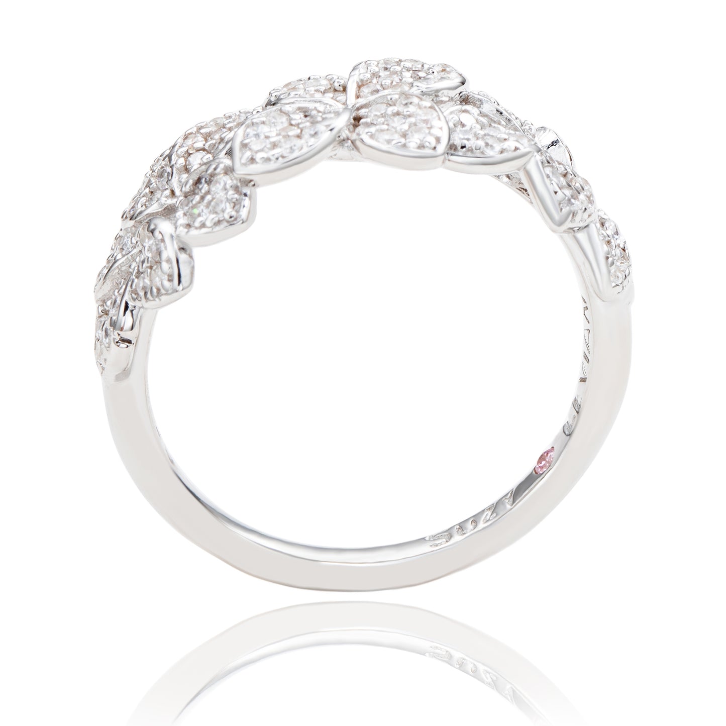 Suzy Levian Sterling Silver Cubic Zirconia Multi Flower Band Ring