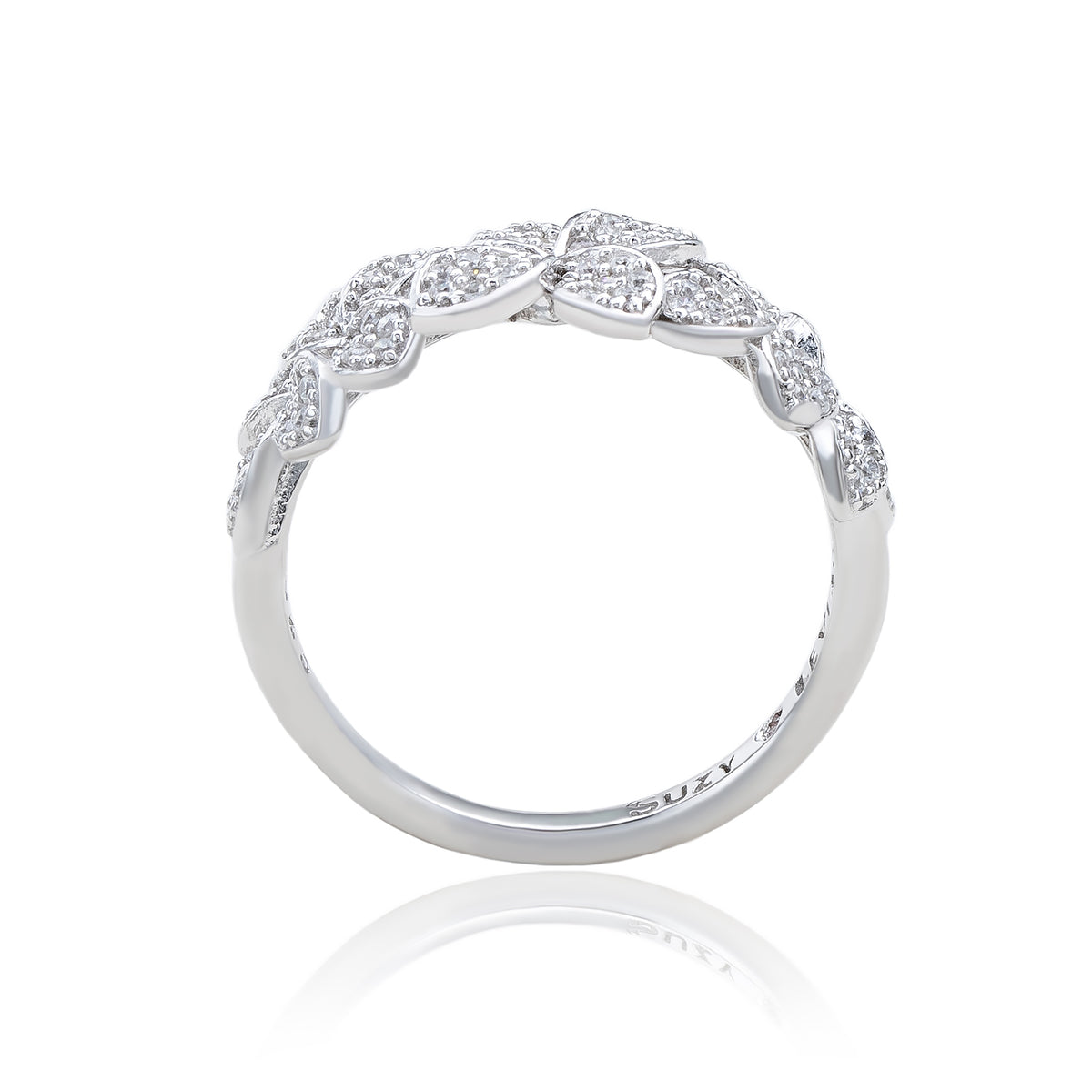 Suzy Levian Sterling Silver Cubic Zirconia Multi Flower Band Ring