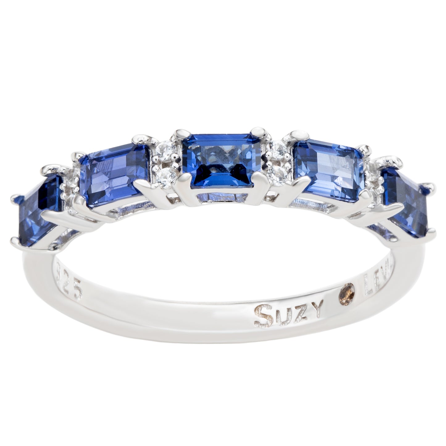Suzy Levian Sterling Silver Sapphire and Diamond Accent Half Eternity Band