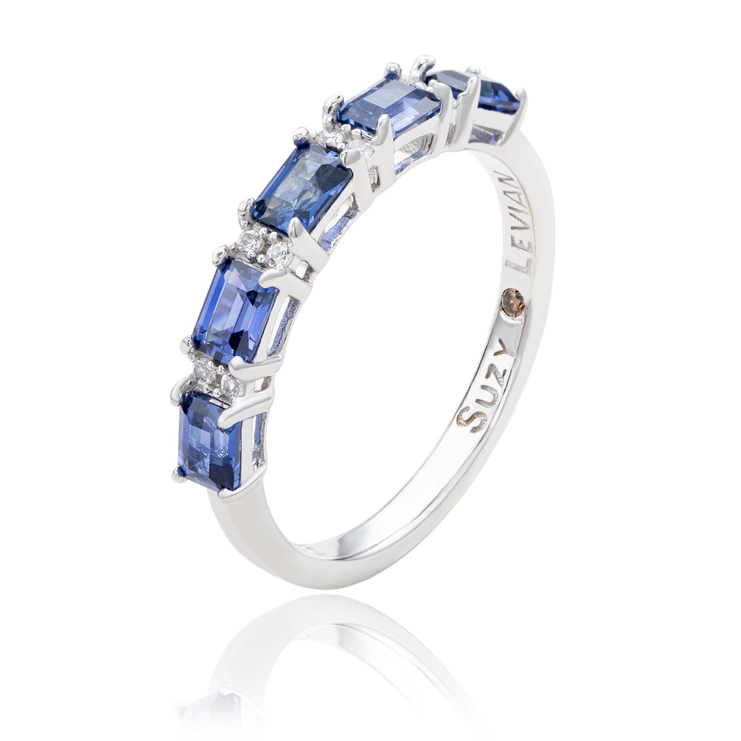 Suzy Levian Sterling Silver Sapphire and Diamond Accent Half Eternity Band