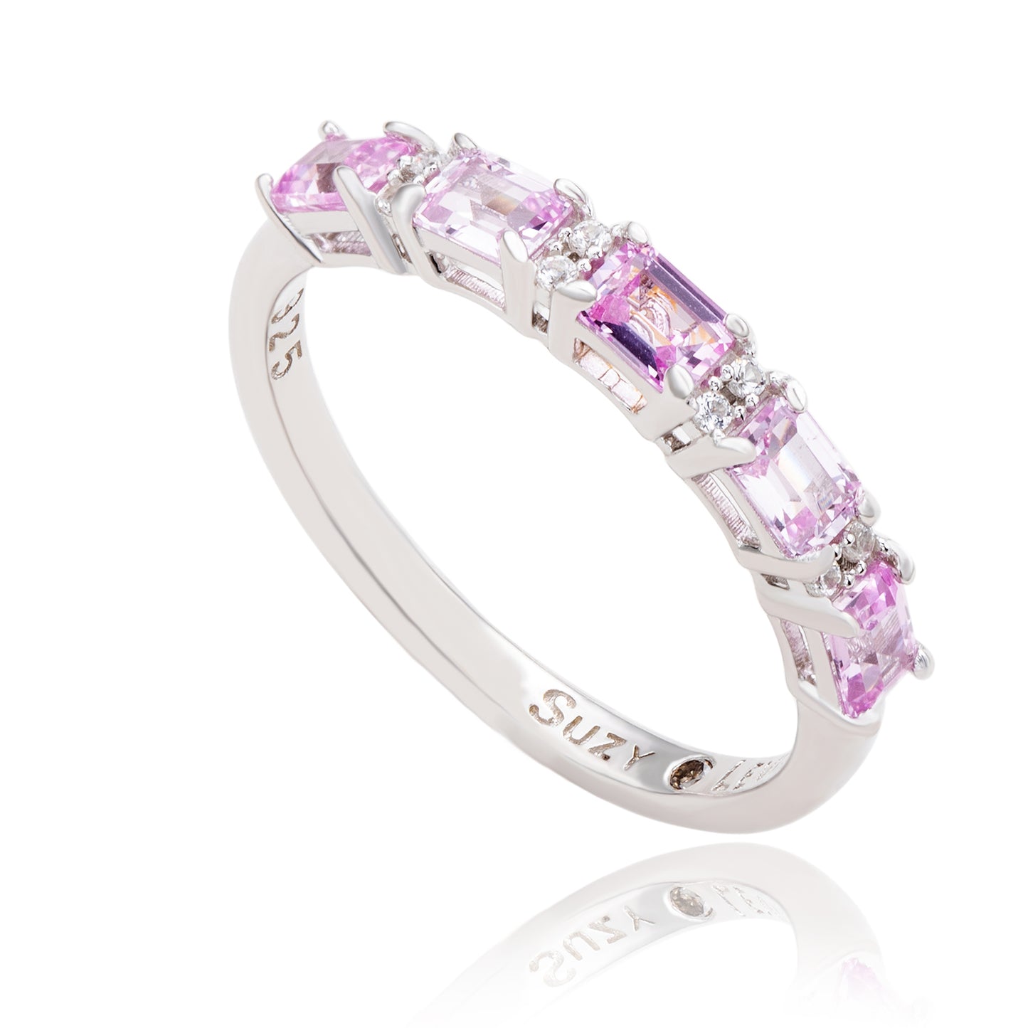 Suzy Levian Sterling Silver Pink Sapphire and Diamond Accent Half Eternity Band