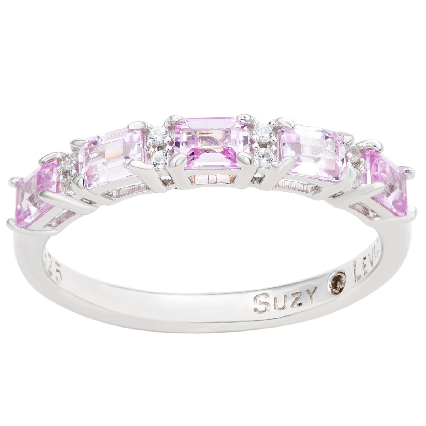 Suzy Levian Sterling Silver Pink Sapphire and Diamond Accent Half Eternity Band