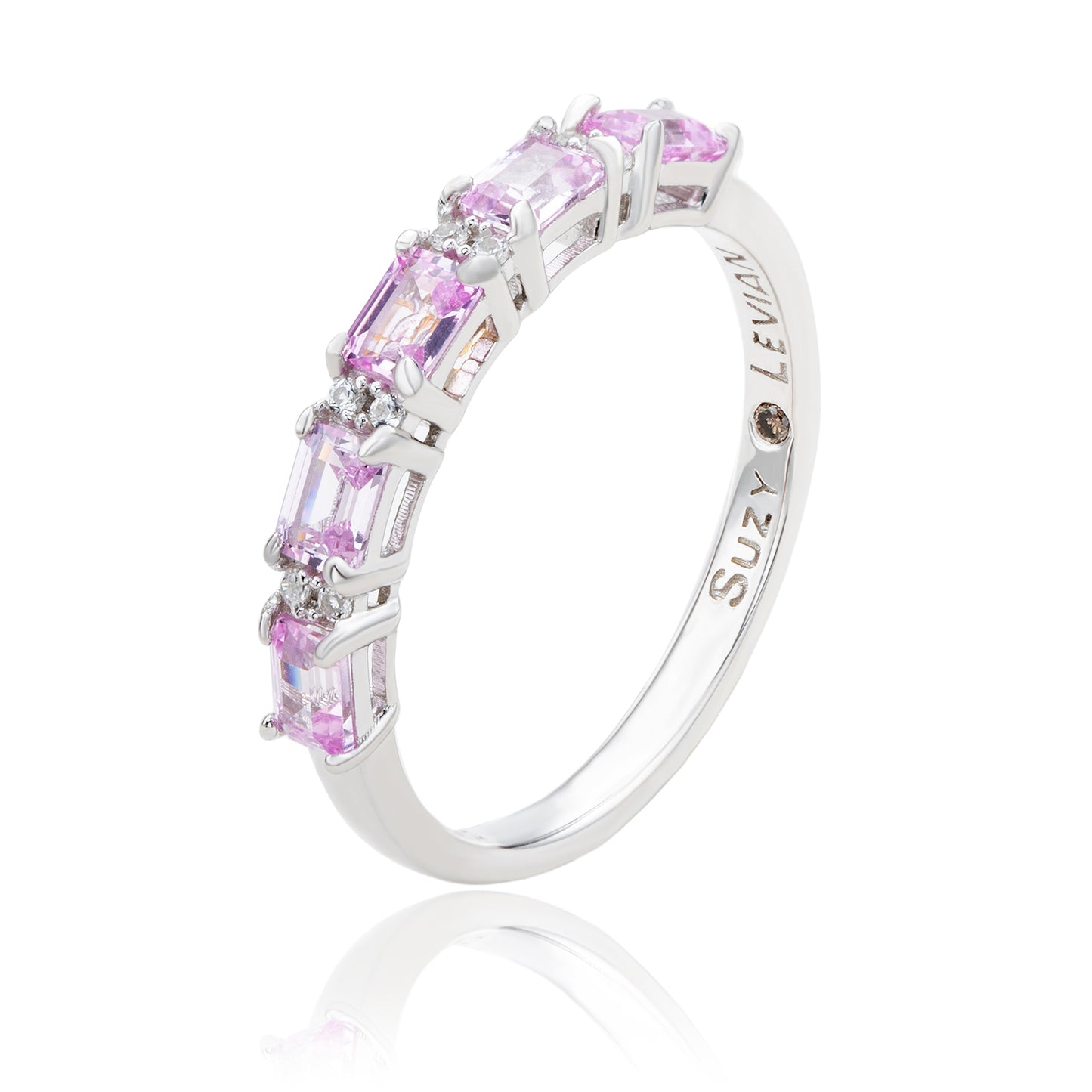 Suzy Levian Sterling Silver Pink Sapphire and Diamond Accent Half Eternity Band