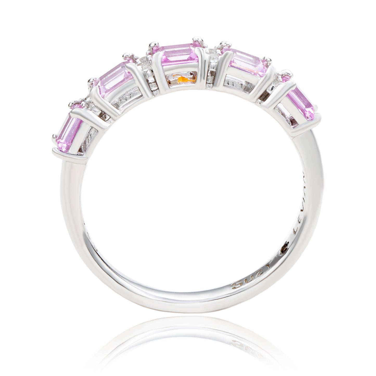 Suzy Levian Sterling Silver Pink Sapphire and Diamond Accent Half Eternity Band