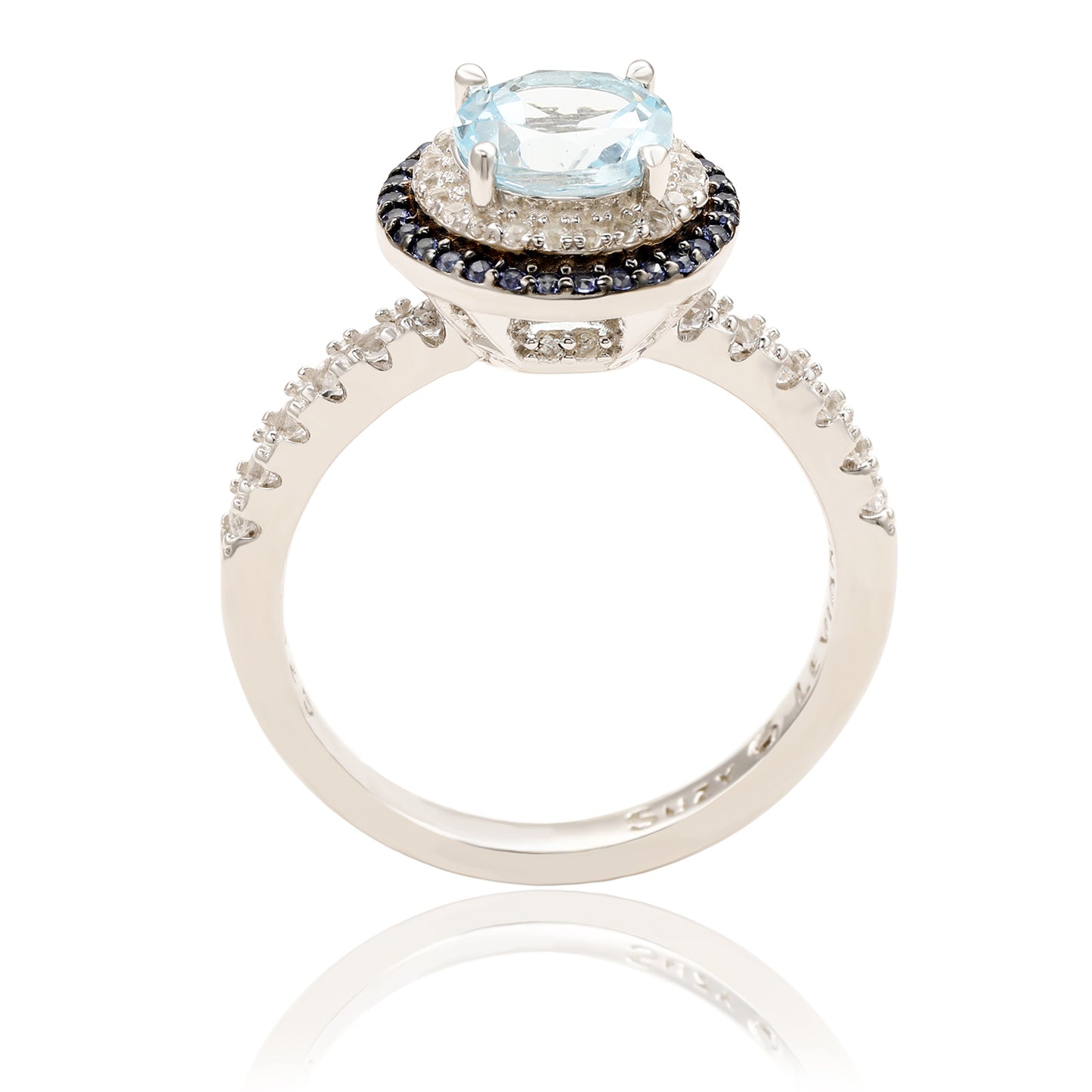 Suzy Levian Sterling Silver Blue Topaz and Sapphire Accent Ring