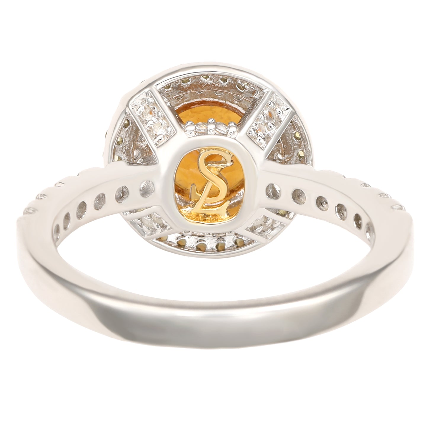 Suzy Levian Sterling Silver Orange Citrine Round Cut and Sapphire Ring