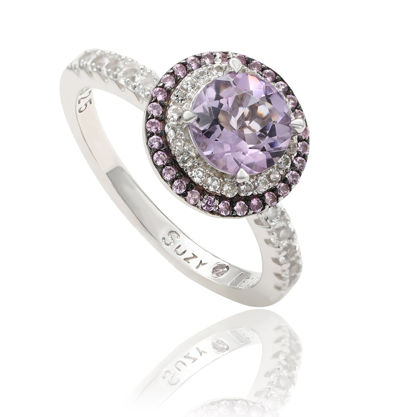 Suzy Levian Sterling Silver Purple Amethyst and Sapphire Accent Ring