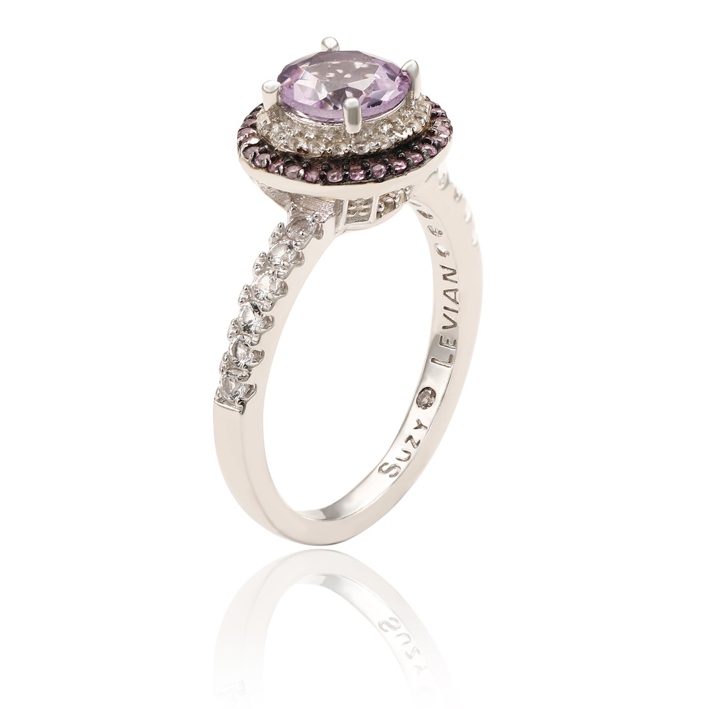 Suzy Levian Sterling Silver Purple Amethyst and Sapphire Accent Ring