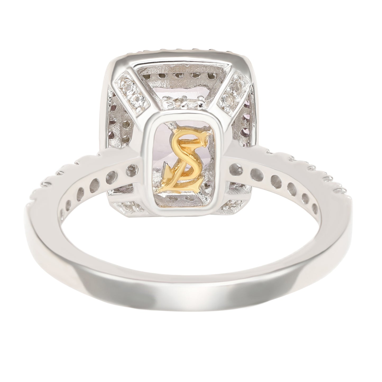 Suzy Levian Sterling Silver Emerald Cut Purple Amethyst and Pink Sapphire Accent Ring
