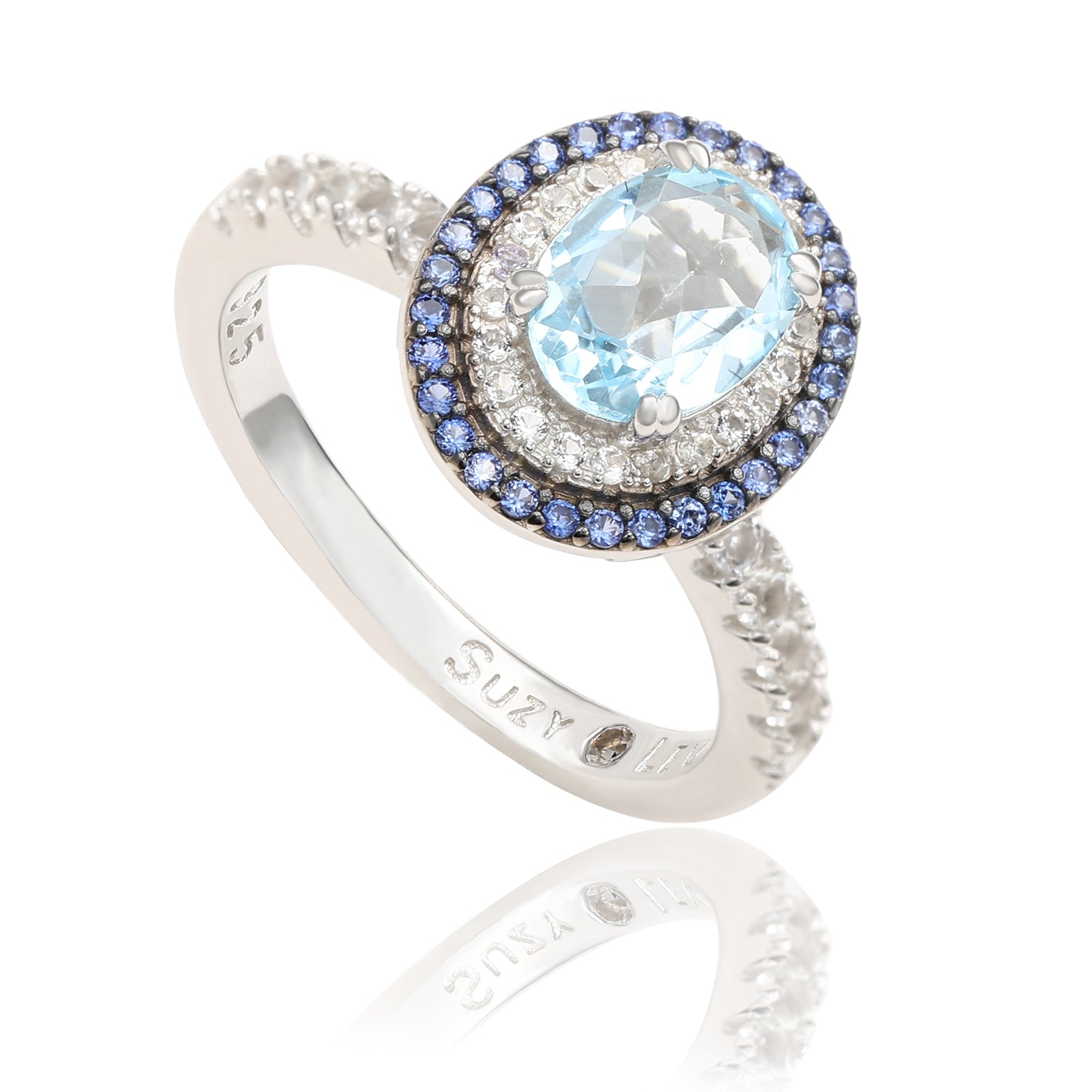 Suzy Levian Sterling Silver Oval Cut Blue Topaz and Sapphire