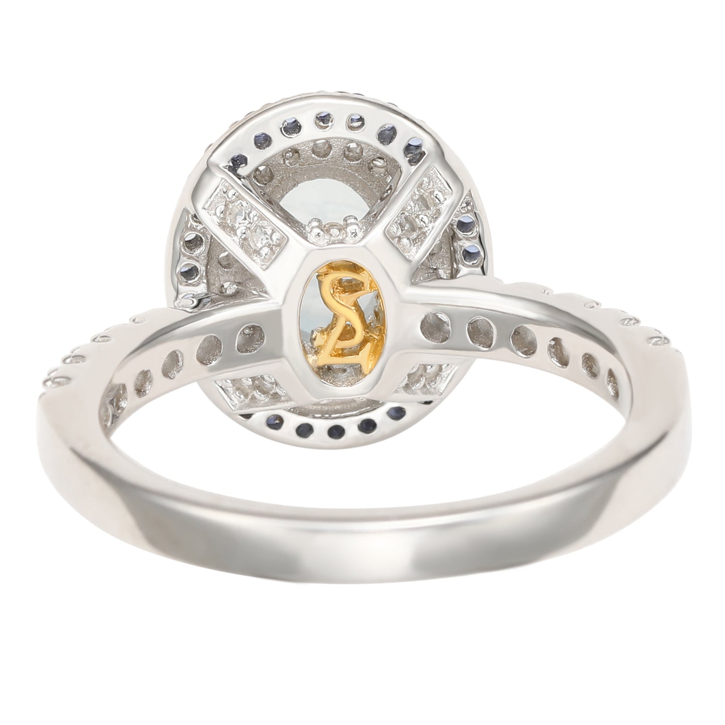Suzy Levian Sterling Silver Oval Cut Blue Topaz and Sapphire Accent Ring
