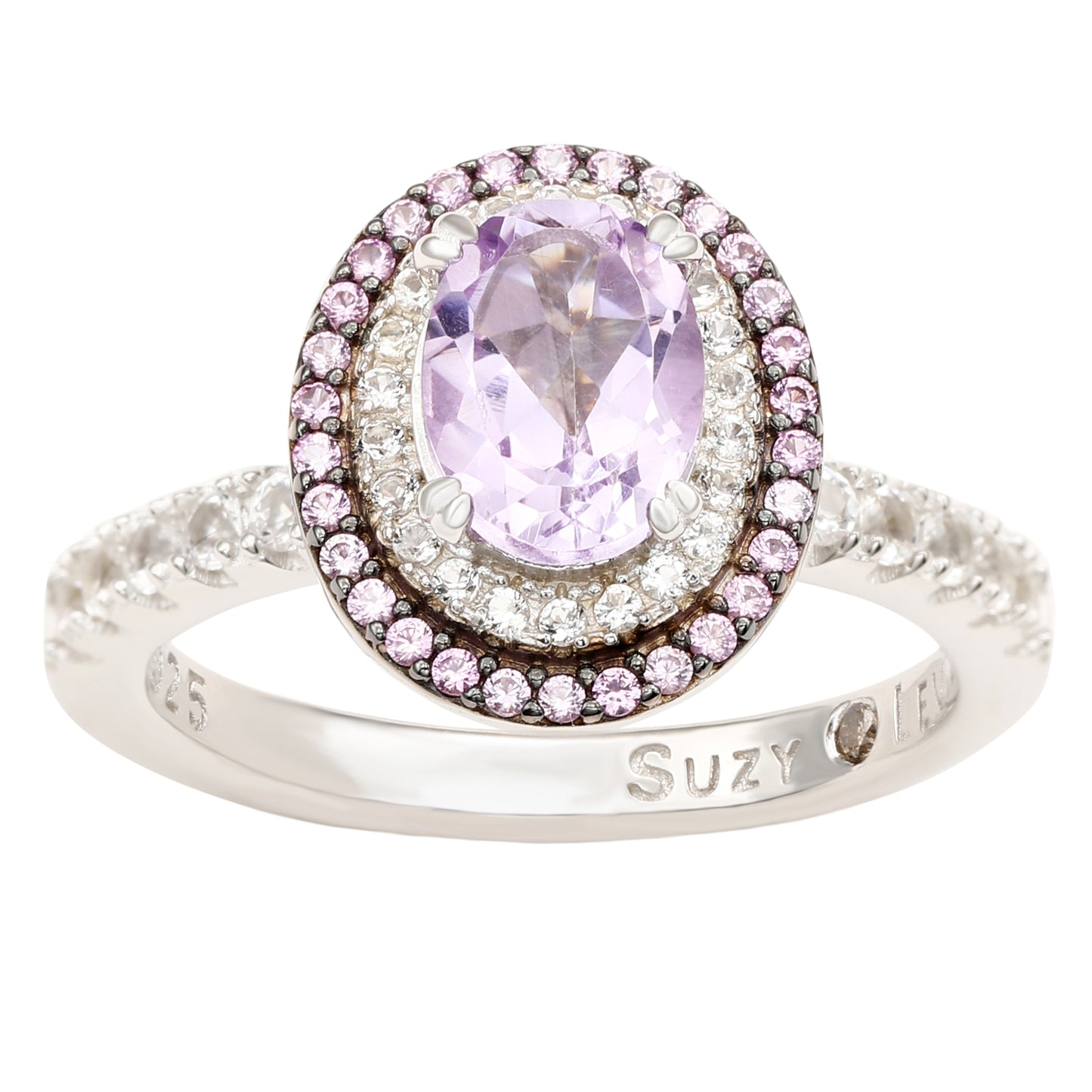 Suzy Levian Sterling Silver Oval Cut Purple Amethyst and Sapphire Accent Ring
