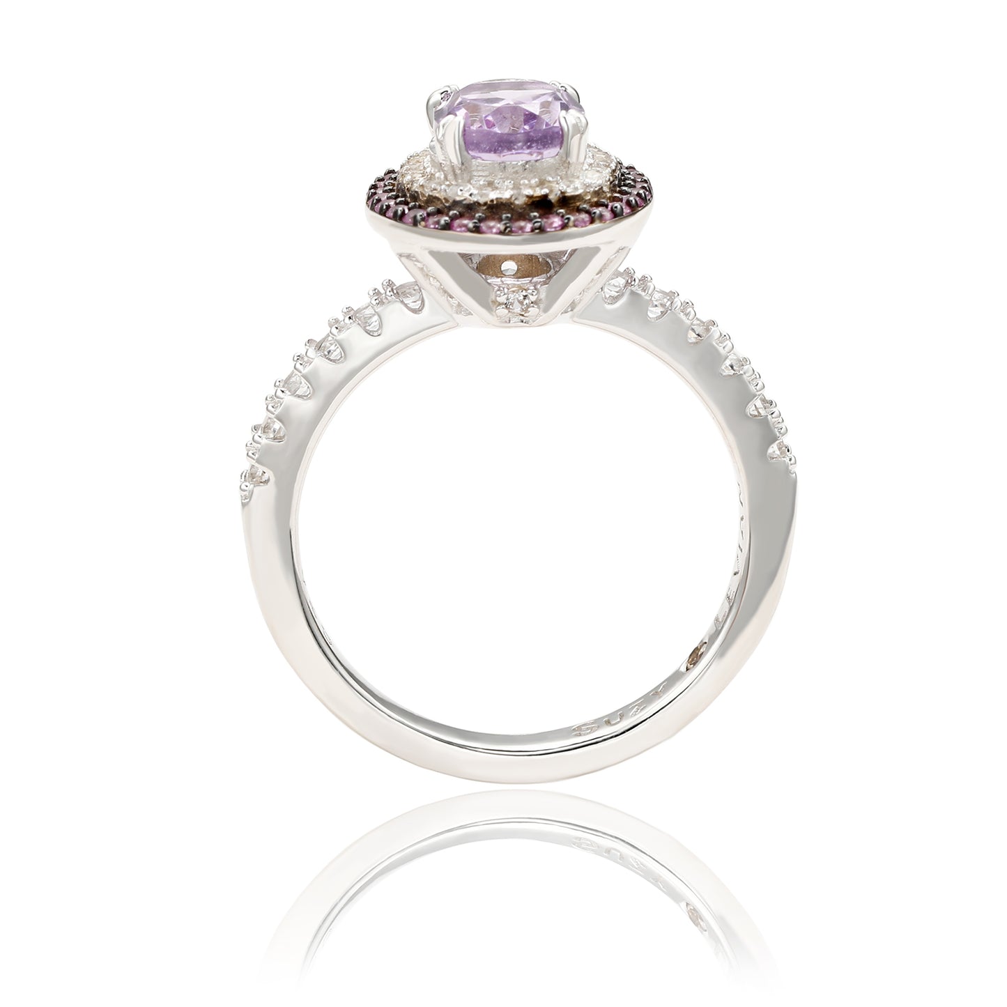 Suzy Levian Sterling Silver Oval Cut Purple Amethyst and Sapphire Accent Ring