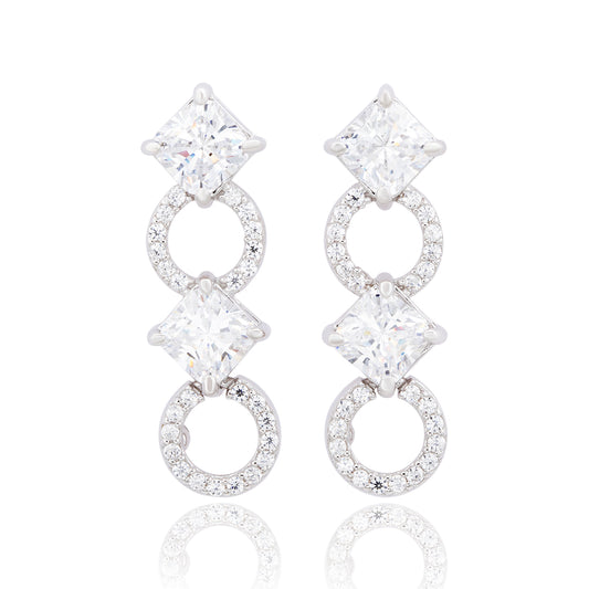 Suzy Levian Sterling Silver Cubic Zirconia Asscher-Cut Circle Dangle Earrings