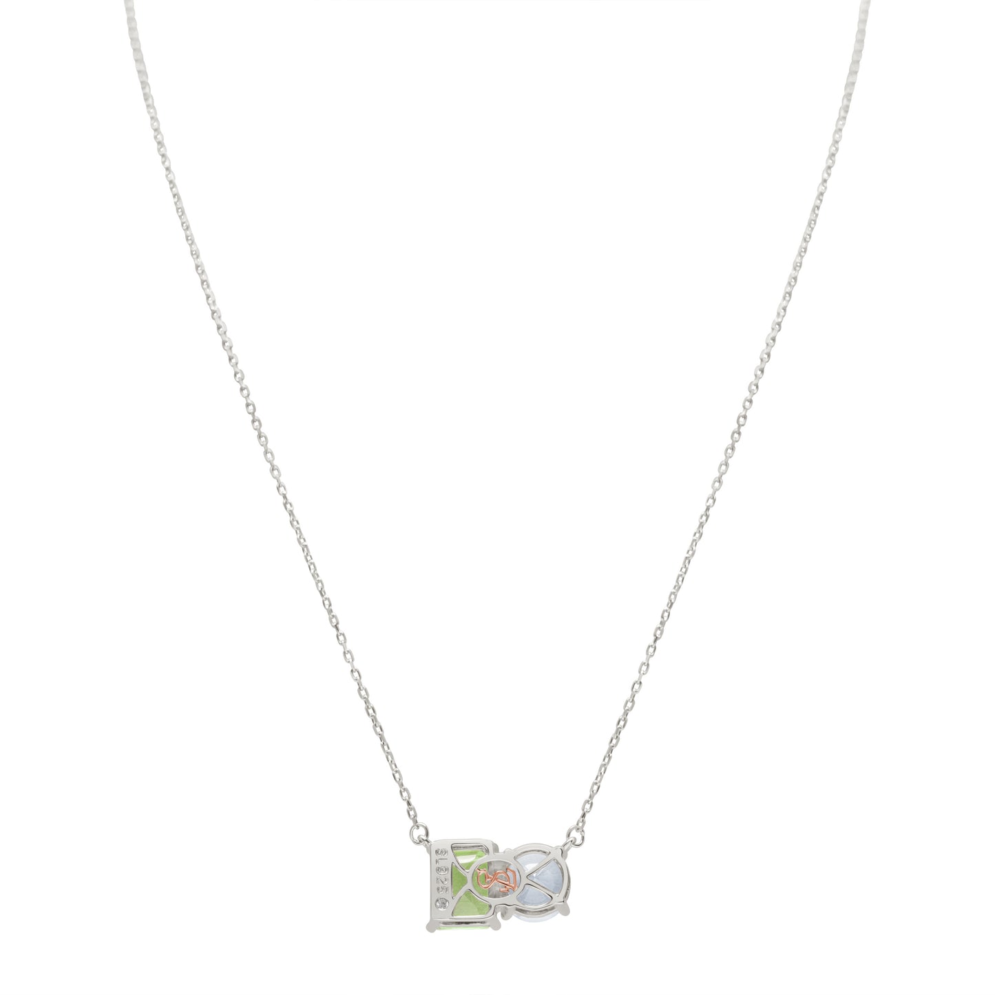 Suzy Levian Sterling Silver White Topaz & Green Amethyst Toi Et Moi Two Stone Necklace