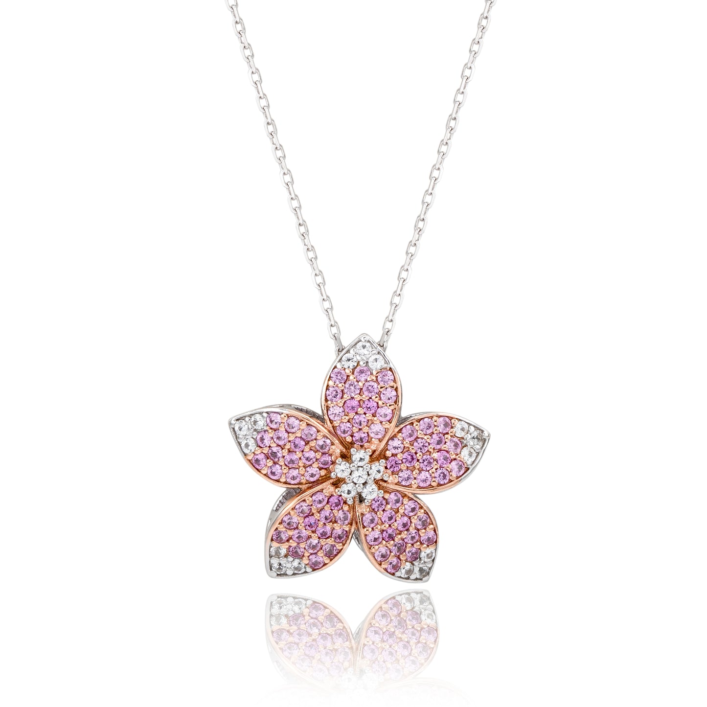 Suzy Levian Sterling Silver Pink Sapphire and Created White Sapphire Large Flower Pendant