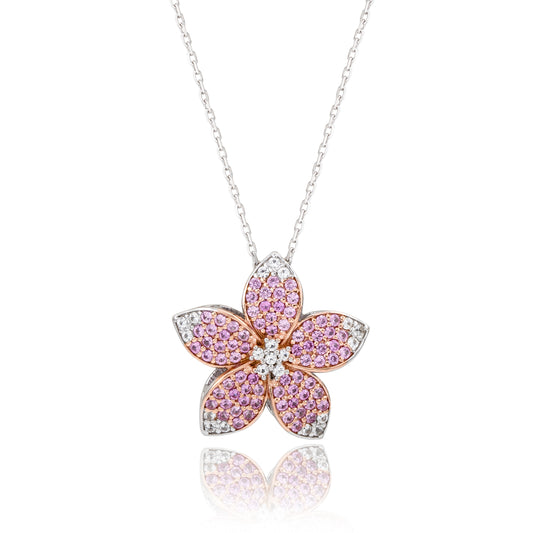 Suzy Levian Sterling Silver Pink Sapphire and Created White Sapphire Large Flower Pendant