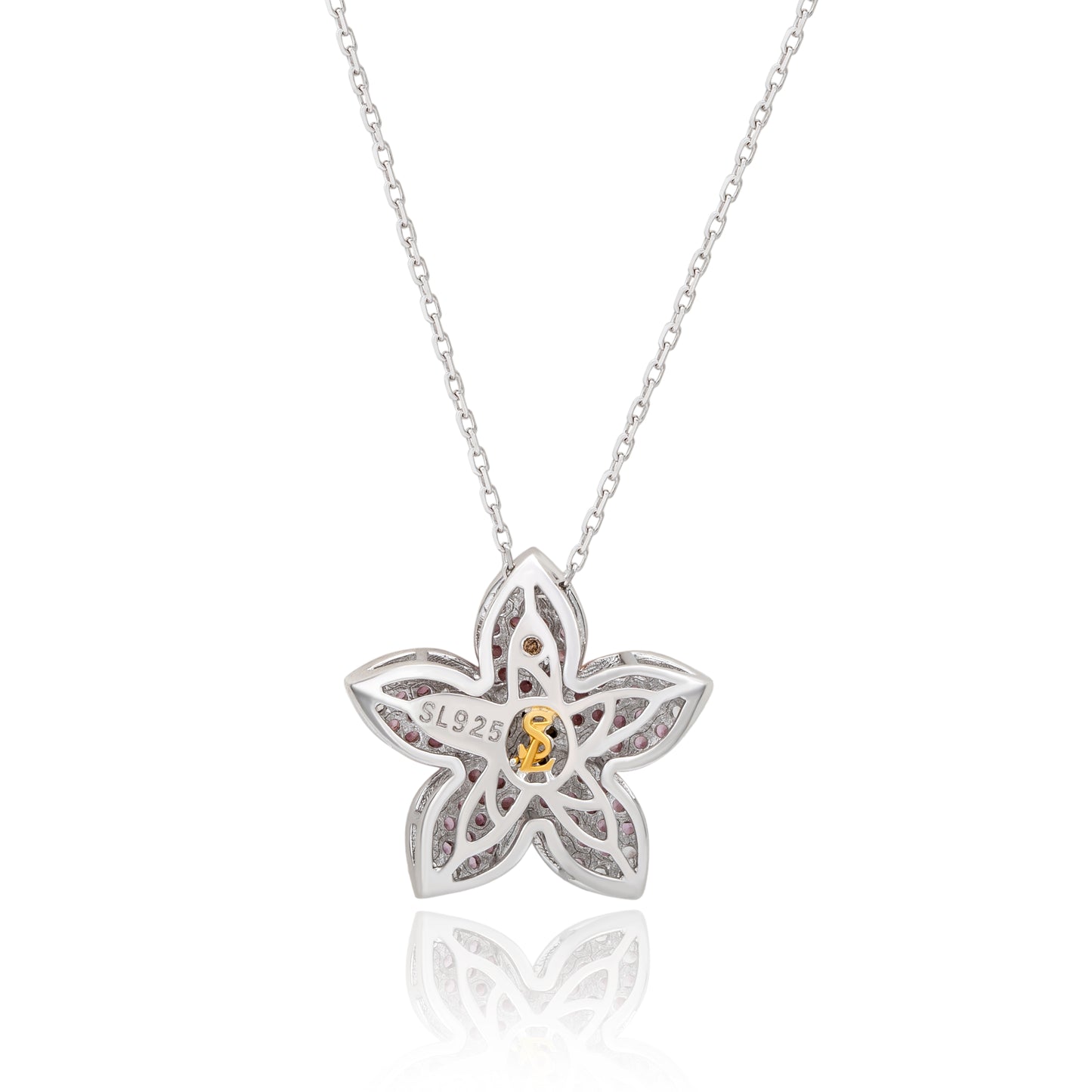 Suzy Levian Sterling Silver Pink Sapphire and Created White Sapphire Large Flower Pendant
