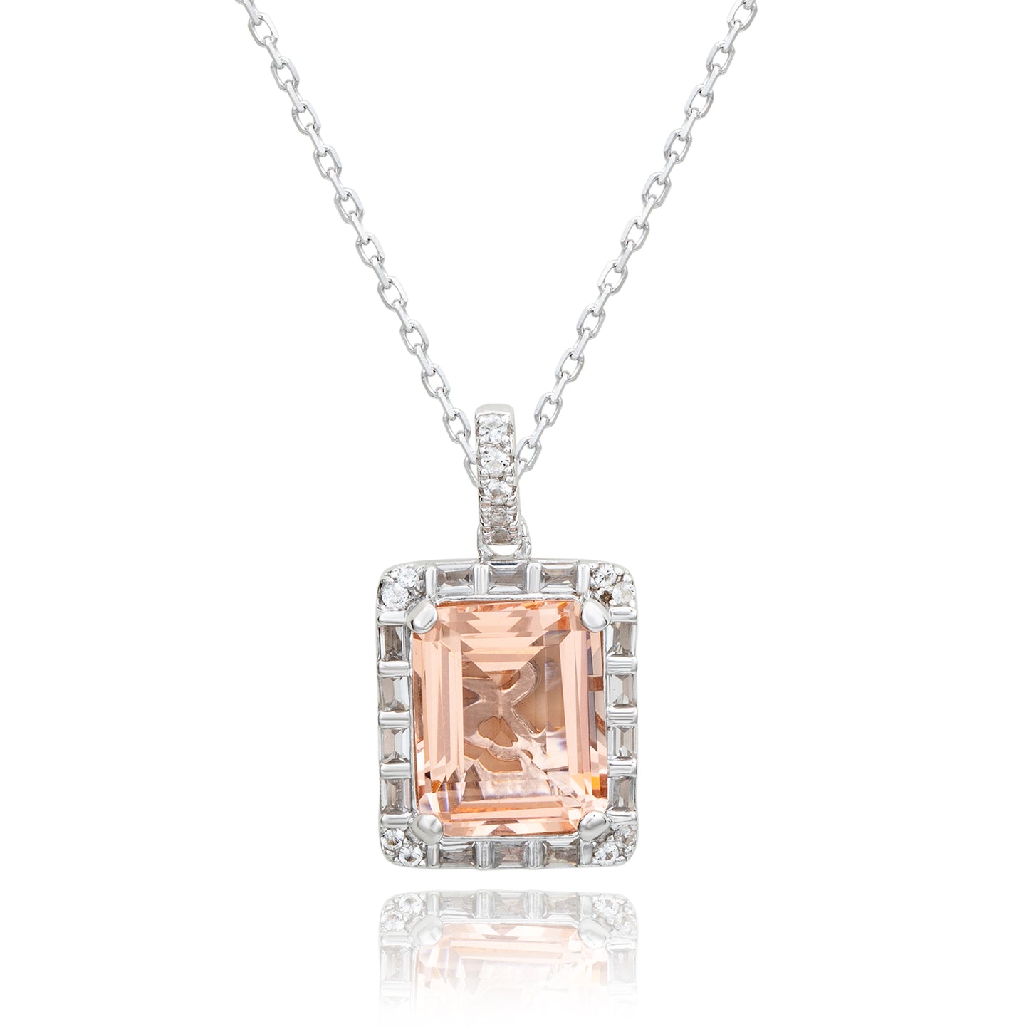 Suzy Levian Sterling Silver Emerald Cut Pink CZ And White CZ Pendant