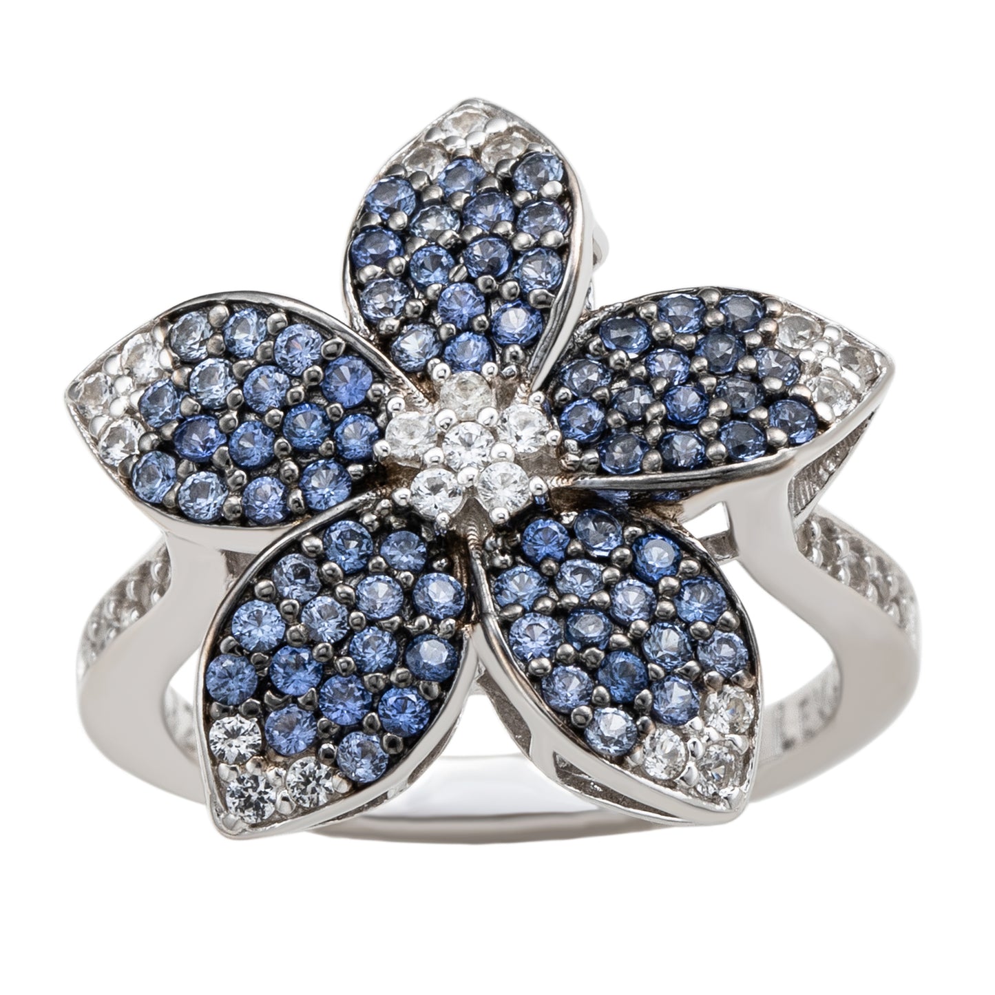 Suzy Levian Sterling Silver Blue Sapphire & White Sapphire Flower Ring