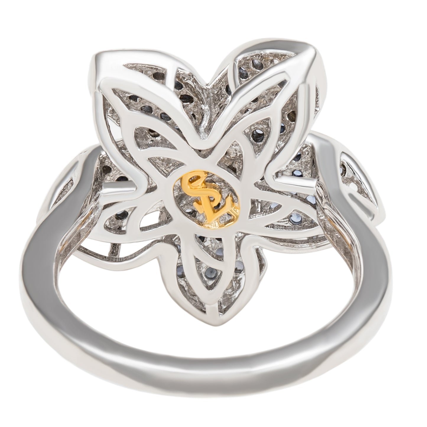 Suzy Levian Sterling Silver Blue Sapphire & White Sapphire Flower Ring